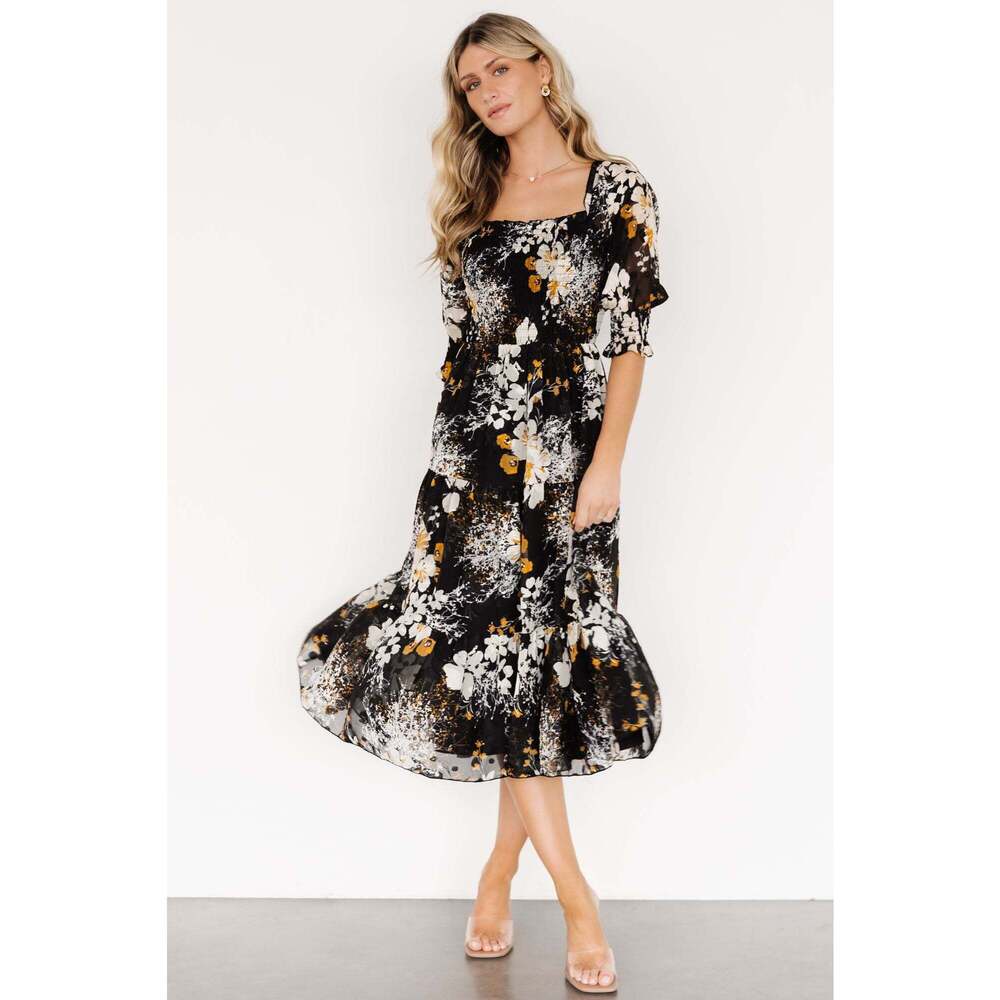 Baltic Born Fabian Jacquard Midi Dress | Black Floral Size MM